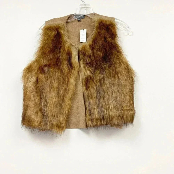 The Limited Brown Faux Fur Knit Cropped Vest NEW! - Picture 1 of 4